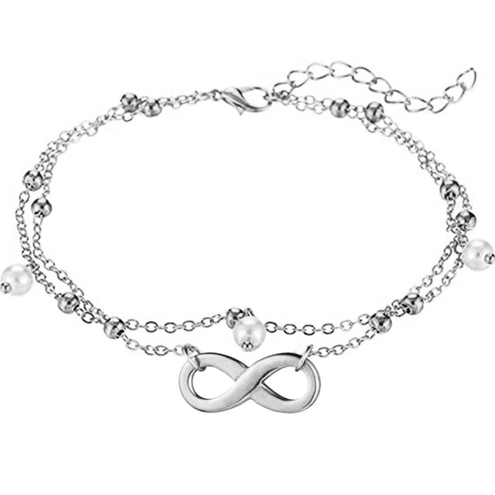 New Women's Multi-layer Silver Plated Beads Infinity Anklet Bracelet